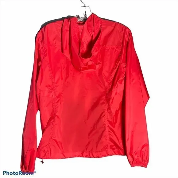 Eddie Bauer red orange windbreaker coat jacket small hood hooded front zip EUC - Picture 2 of 16